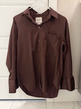 Abercrombie & Fitch Oversized Brown Button Down Long Sleeve Blouse Top XXS